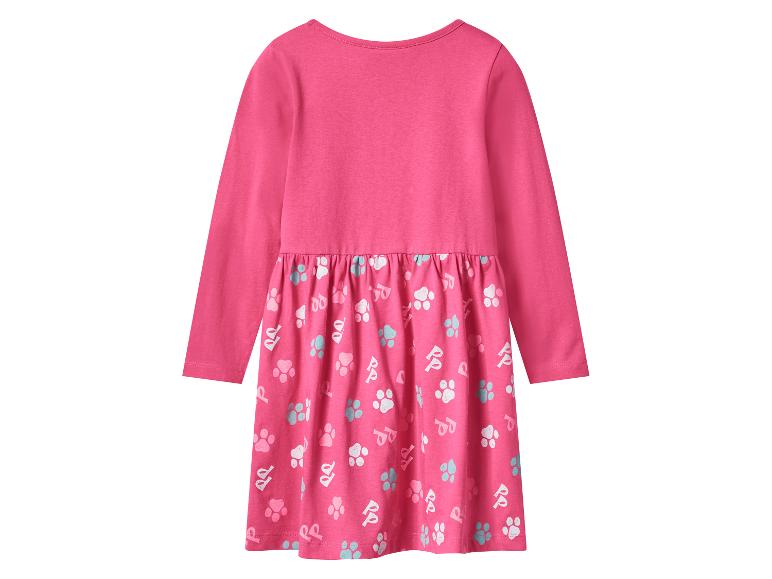 Robe rose à manches longues pour fille avec imprimé pattes.