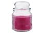 Bougie rose dans un pot en verre nervuré avec couvercle en verre transparent
