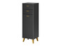 Une armoire noire avec deux tiroirs et une porte avec des accents dorés.