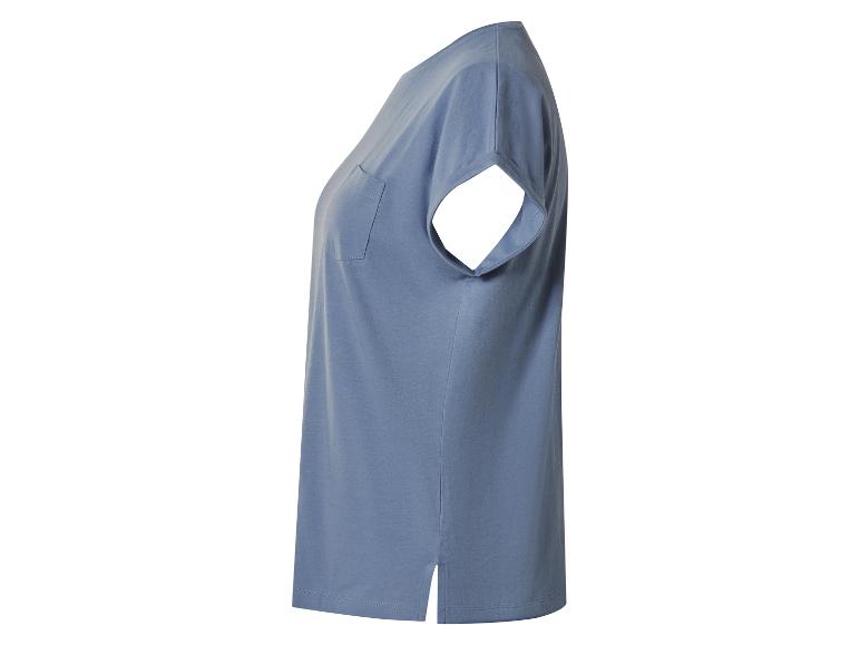 T-shirt femme bleu à manches courtes avec poche