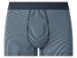 Caleçon boxer rayé pour homme en bleu et noir avec une ceinture bleu foncé.