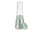 Un blender SilverCrest vert menthe avec un pot en verre.
