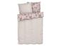 Parure de lit beige avec taies d'oreiller rose style aquarelle.