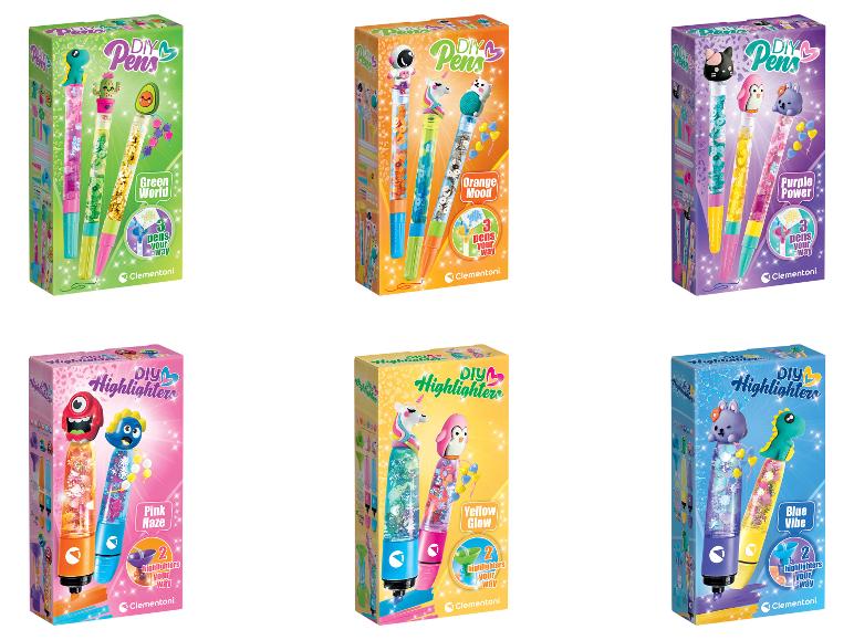 Stylos et surligneurs DIY dans divers ensembles thématiques comme Green World, Orange Mood, Purple Power.