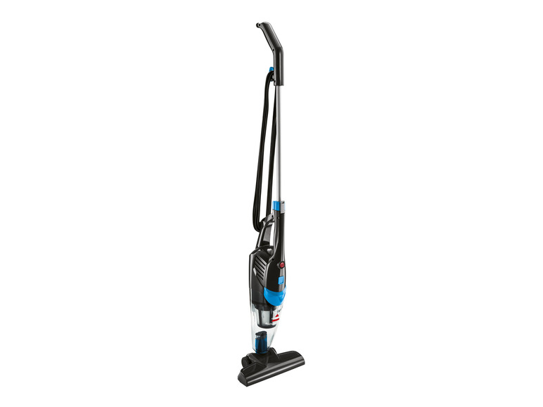Un aspirateur Bissell noir et bleu
