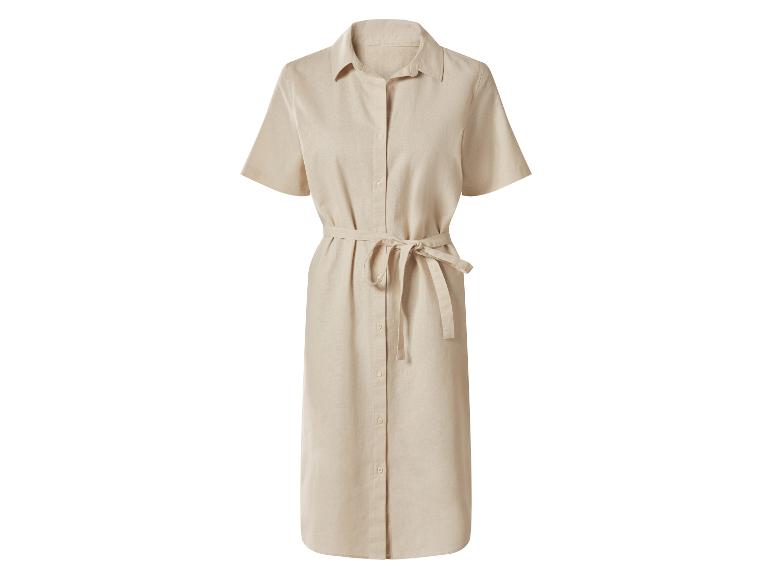 Robe chemise midi beige à manches courtes et ceinture