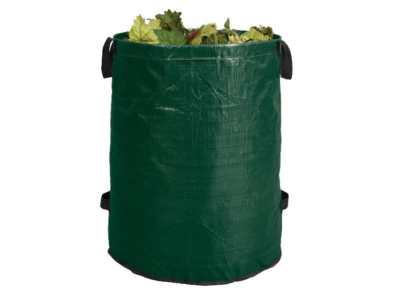 Sac de jardin vert pour feuilles, rempli de feuilles d'automne