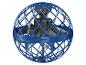 Un drone bleu avec une cage et des hélices.