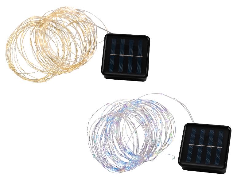 Deux guirlandes lumineuses solaires LED: une blanc chaud, une multicolore.