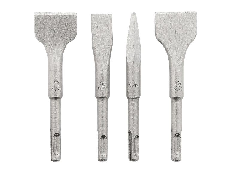 Quatre ensembles de burins SDS-plus, y compris des burins plats et pointus.