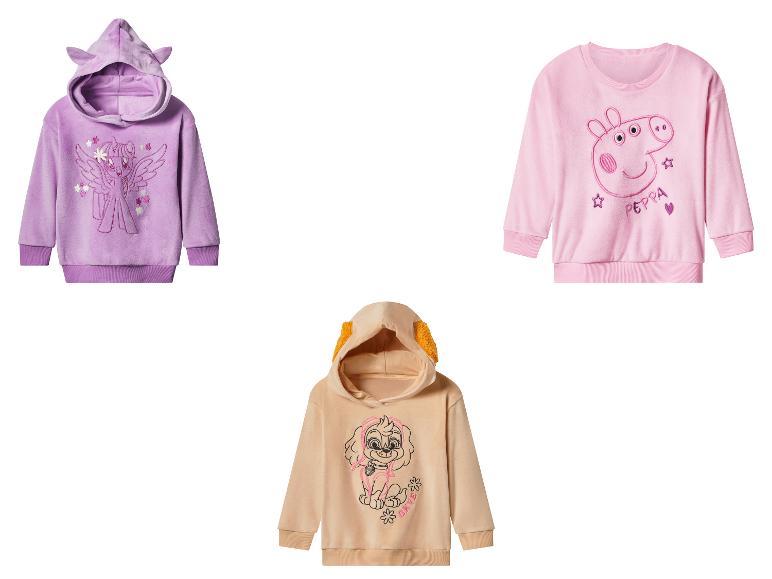 Sweat à capuche violet My Little Pony, sweat-shirt rose Peppa Pig et sweat à capuche beige Pat' Patrouille Skye.