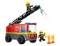 Camion de pompiers LEGO avec deux figurines de pompiers et des flammes.