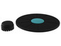 Un disque d'équilibre noir avec un noyau bleu et un petit socle noir.