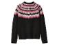 Pull noir avec motif Fair Isle rose et blanc