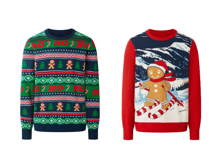Pulls de Noël en tricot pour hommes ESMARA MEN avec motifs de bonhomme de pain d'épices.