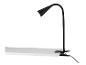 Une lampe de bureau noire avec une pince pour la fixer sur une table.