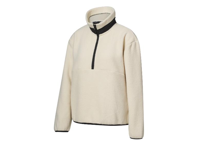 Pull polaire crème avec fermeture éclair noire et détails de bordure