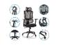 Chaise de bureau noire en maille avec appui-tête, accoudoirs, dossier et hauteur d'assise réglables.