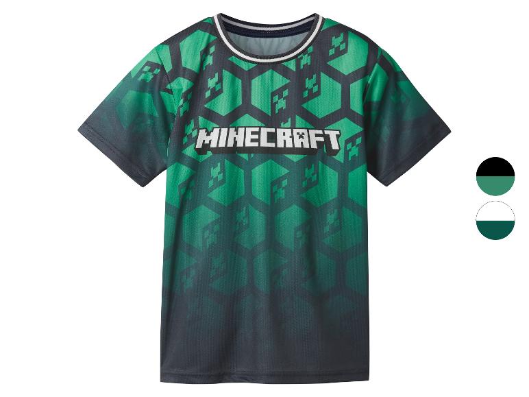 T-shirt Minecraft pour garçon, imprimé vert et gris foncé.
