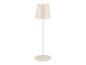 Lampe sur pied beige au design minimaliste.