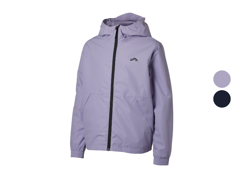 Veste à capuche pour fille, disponible en lilas et marine.