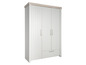 Armoire blanche à trois portes et un tiroir.