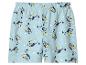Shorts enfant bleu clair avec motif de chiens de dessin animé et étoiles.