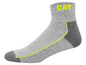 Une chaussette grise avec un logo CAT jaune.