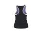 Débardeur de sport noir pour femme avec liserés violets et blancs, vue arrière