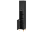 Meuble colonne de salle de bain noir avec pieds en bois