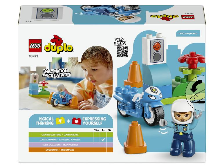 Boîte de LEGO® DUPLO® 10471 La moto de police bleue avec figurine et cônes.