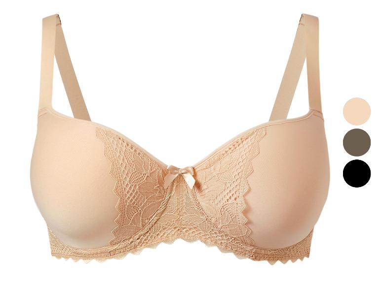 Lingerie féminine : soutien-gorge beige en dentelle.