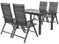 Ensemble de mobilier de jardin: table grise avec quatre chaises pliantes.