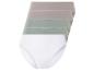 Trois paires de culottes blanches, vertes et roses.