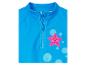 Combinaison de bain enfant bleu, fermeture éclair, étoile de mer rose.