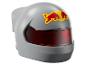 Casque de course gris avec logo Red Bull et visière rouge