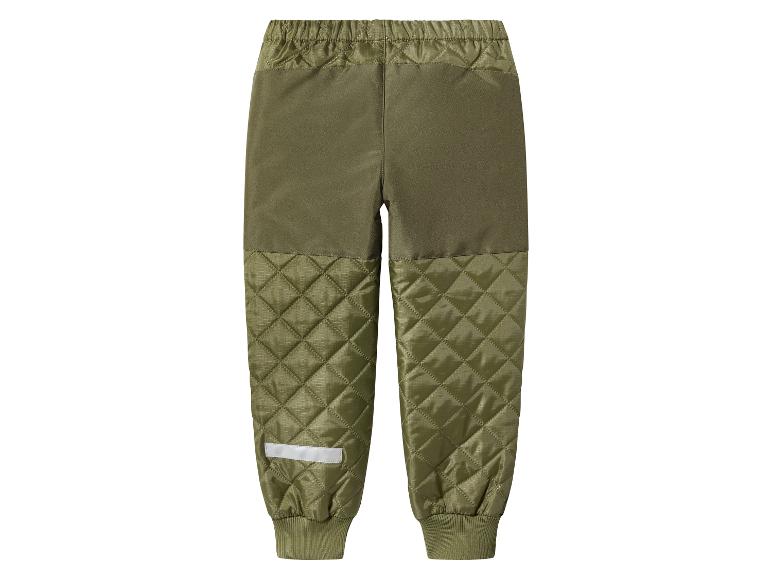 Pantalon matelassé vert pour enfant avec poignets côtelés et détail réfléchissant.