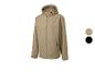 Veste beige à capuche pour homme avec fermeture éclair, avec échantillons de couleur noir et beige.