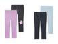 Trois paires de leggings pour filles en rose, gris et bleu clair.