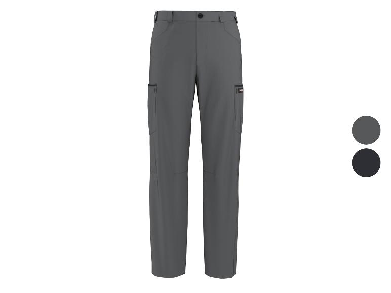 Pantalon gris pour homme avec poches, à côté de deux échantillons de couleur.