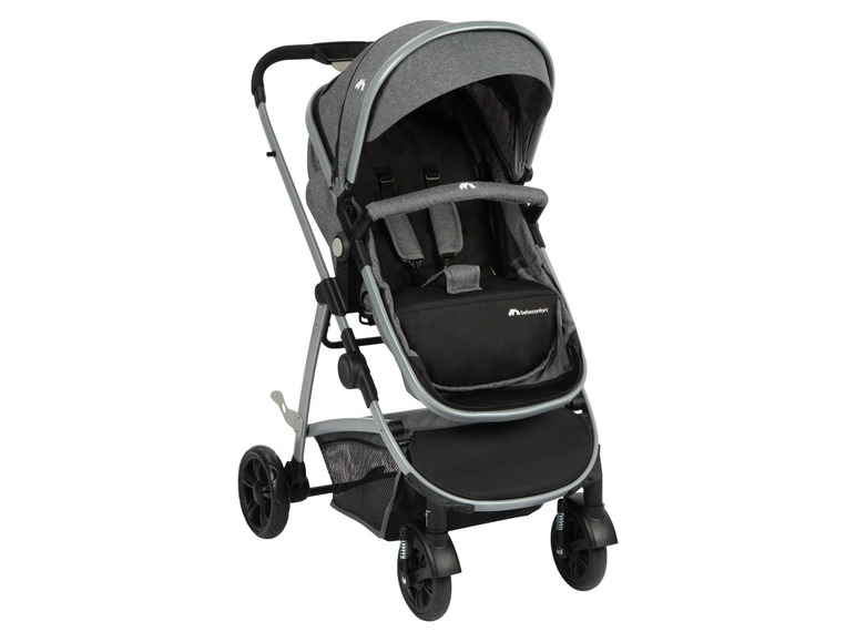Une poussette BabyComfort grise avec une capote.