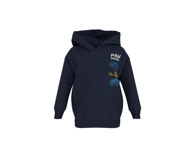 Sweat à capuche bleu marine pour enfant avec inscription 'PAW PATROL' et véhicules.