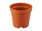 Pot de fleurs en plastique marron sur fond blanc