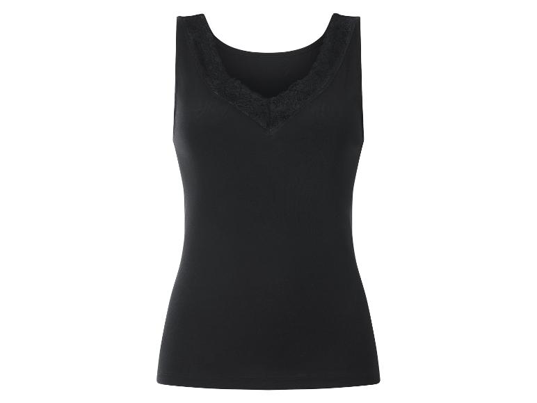Débardeur noir avec encolure en V en dentelle.