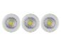 Trois lampes LED rondes, adaptées au montage encastré.