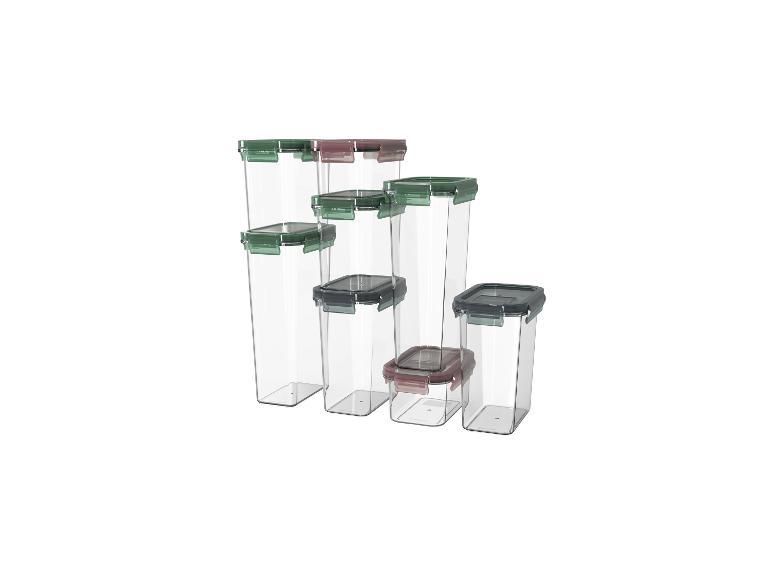 Ensemble de boîtes de conservation alimentaires transparentes avec couvercles colorés.