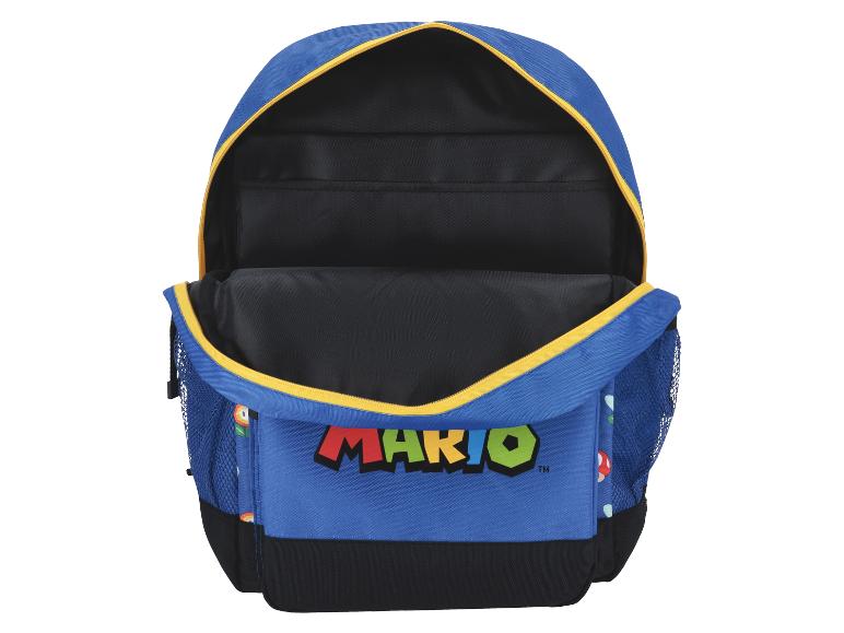 Sac à dos bleu avec le logo Mario.