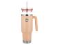 Mug thermique beige avec anse, couvercle transparent et paille