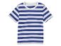 T-shirt rayé bleu et blanc à manches courtes.