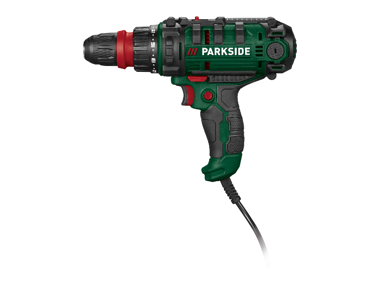 Perceuse-visseuse Parkside verte et noire.